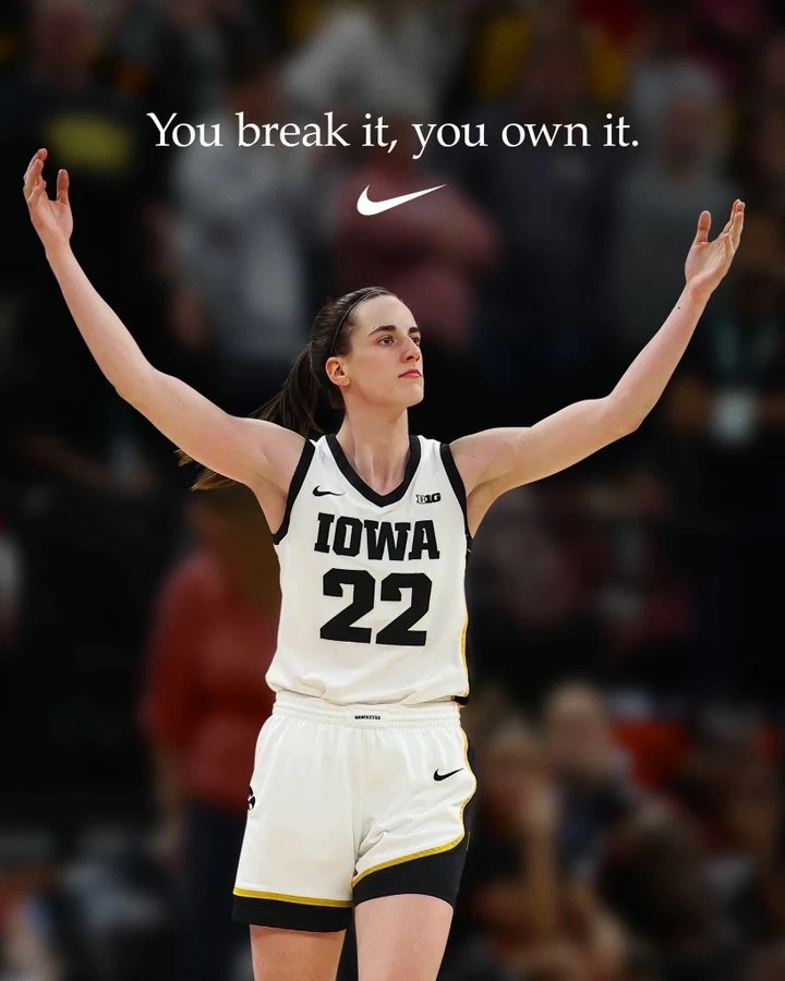Nữ cầu thủ Caitlin Clark từng gây sốt với hàng triệu đô la Mỹ kiếm được từ Nike dù vẫn còn là sinh viên tại Iowa. Ảnh: NCAA