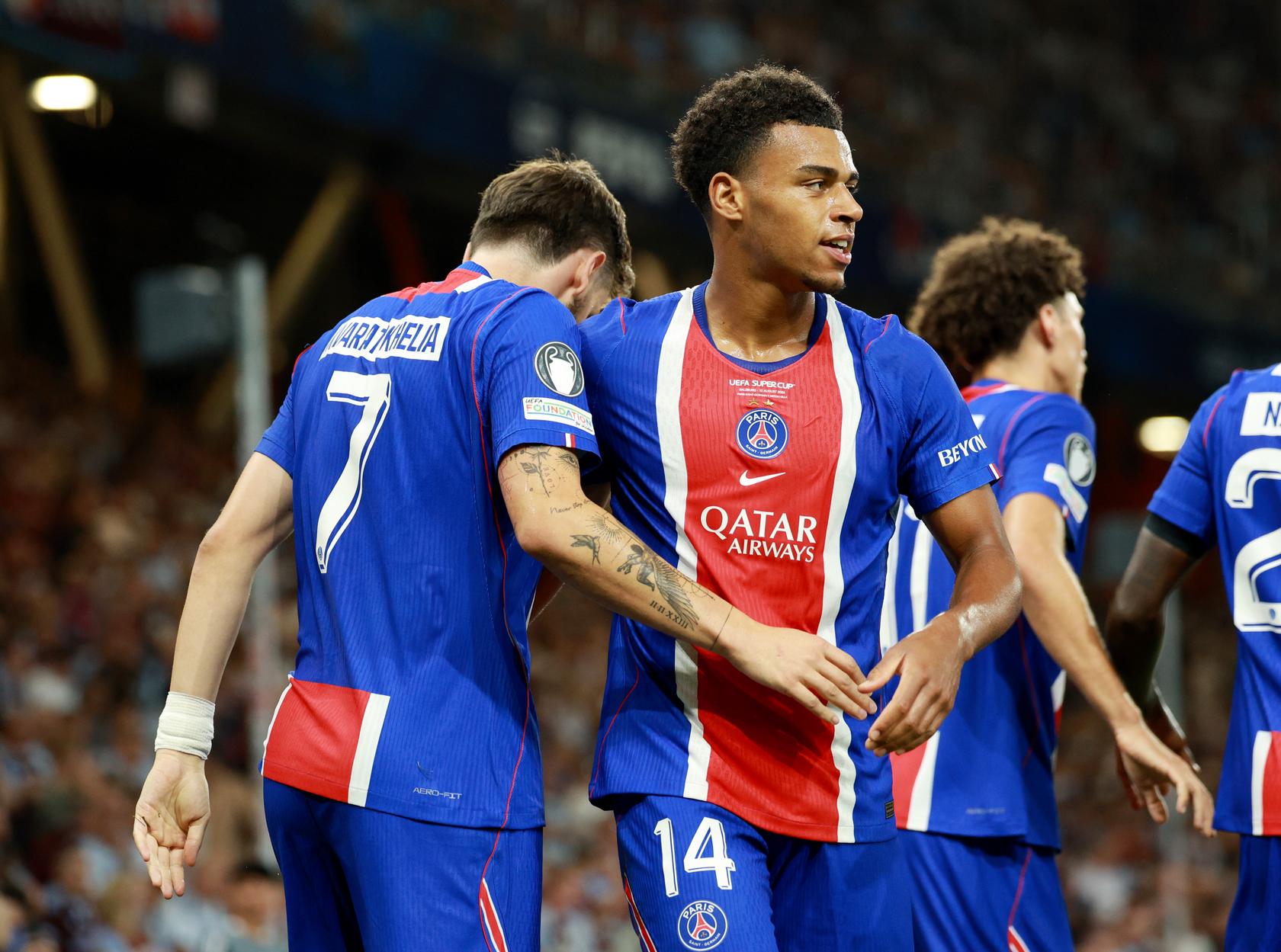 Doue ghi bàn thắng quyết định cho PSG trước Aston Villa (Ảnh: UEFA)