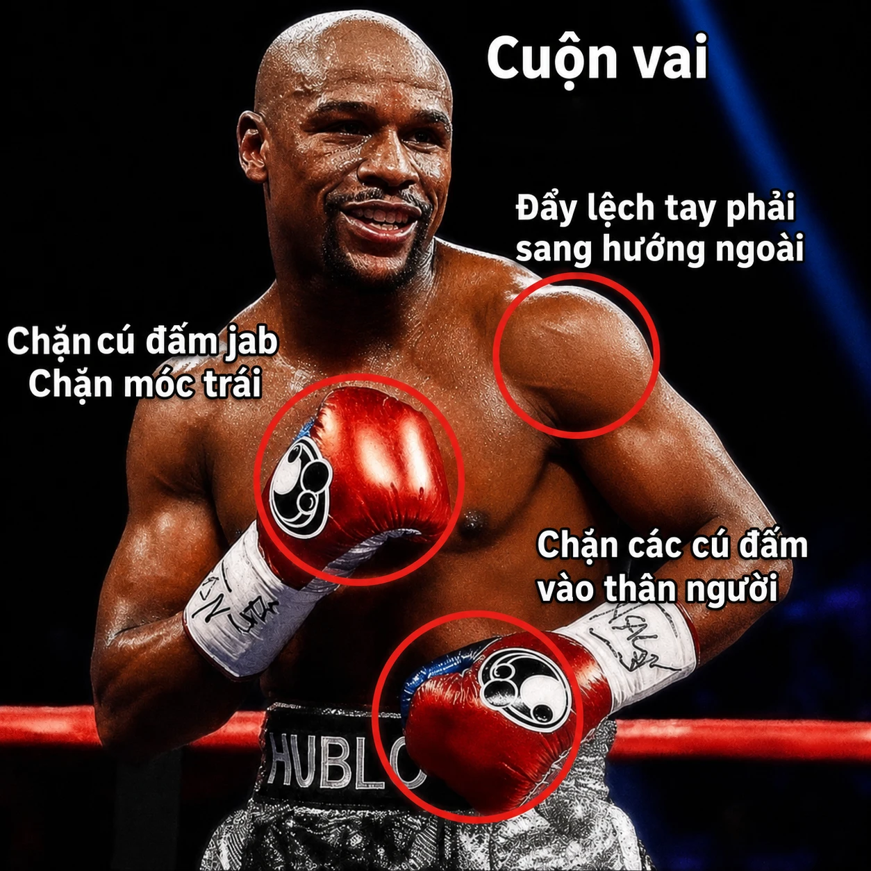 Tư thế phòng thủ có thể gọi là hoàn mỹ của Mayweather