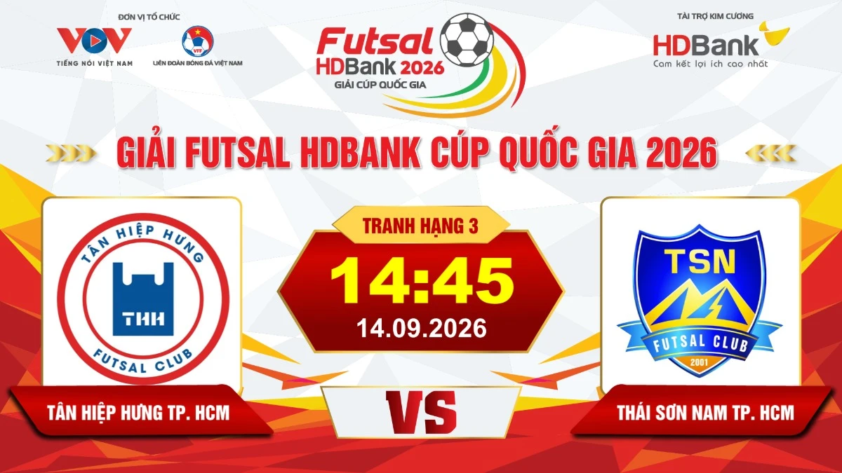 Link xem trực tiếp futsal HDBank Cúp QG 2026: Tân Hiệp Hưng vs Thái Sơn Nam